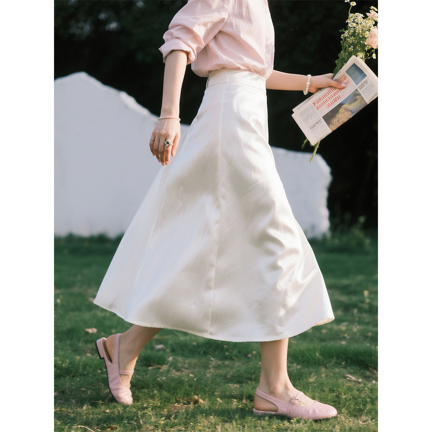 法式白色缎面半身裙女2026春季新款高腰显瘦中长裙气质优雅半裙,女装/女士精品,半身裙,淘宝优惠券,粉丝福利购,淘宝优惠卷