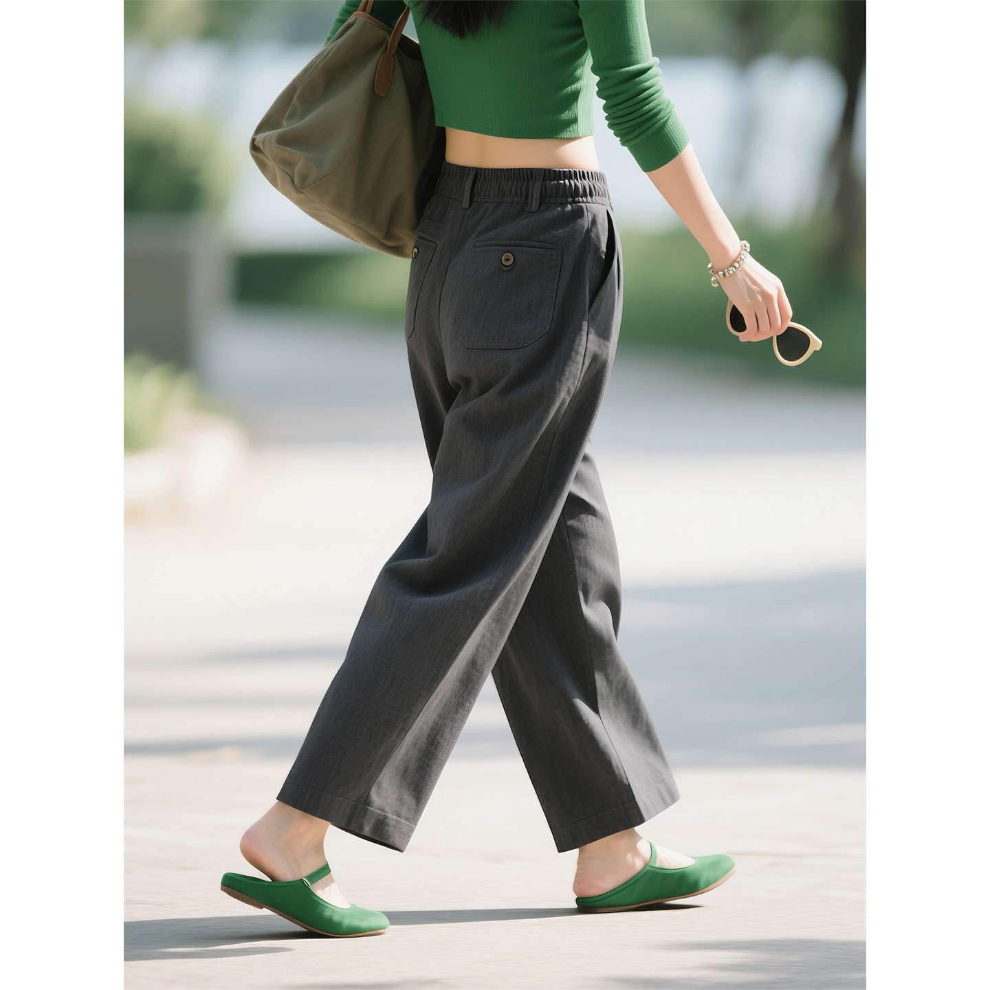 深灰色简约风高腰阔腿裤女2026春季新款宽松显瘦直筒百搭休闲裤,女装/女士精品,休闲裤,淘宝优惠券,粉丝福利购,淘宝优惠卷