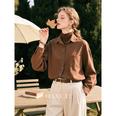 咖啡色灯芯绒衬衫女2025年秋冬
