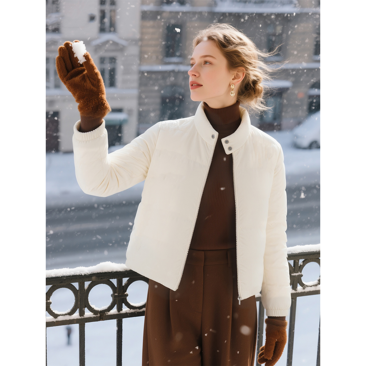 白色立领棉服女2025年秋冬新款