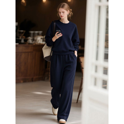 深蓝色早秋休闲套装女2025年秋季