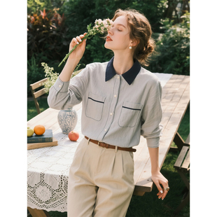 新款 2026年春季 女宽松显瘦通勤减龄上衣 衬衫 灰色简约气质翻领长袖