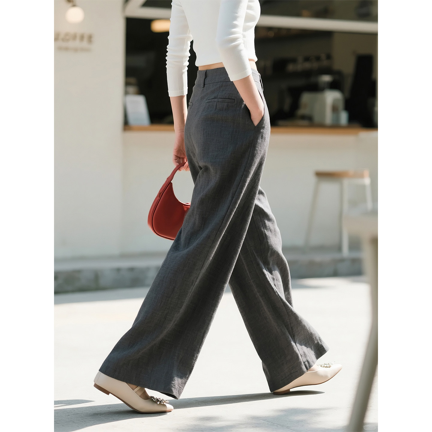 灰色高腰显瘦直筒阔腿裤女2026春季新款宽松显瘦高级感休闲拖地裤,女装/女士精品,休闲裤,淘宝优惠券,粉丝福利购,淘宝优惠卷