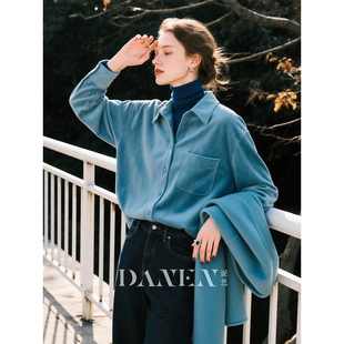 孔雀蓝磨毛衬衫女2026年秋冬新款时尚洋气时髦衬衣叠穿全棉上衣