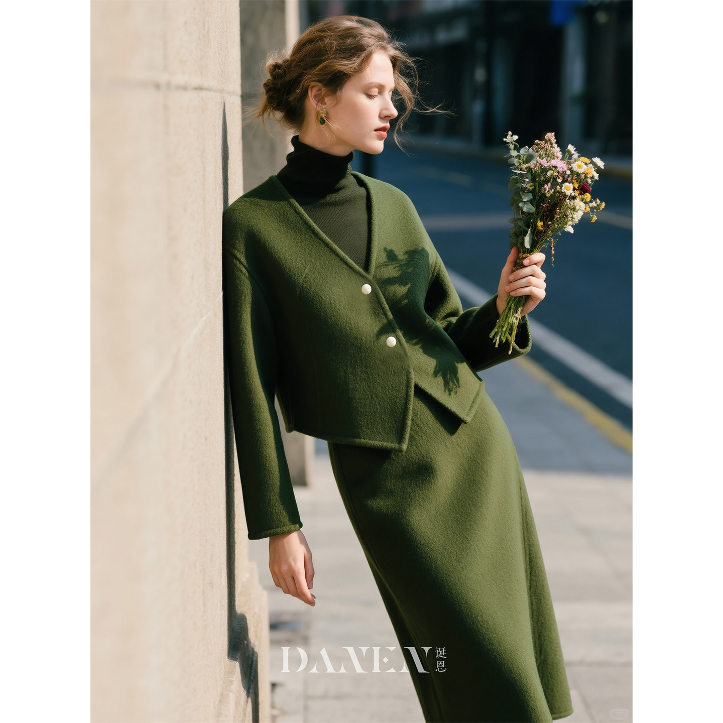 军绿色套装女2026年春季新款羊毛高级感气质毛呢上衣半身裙两件套,女装/女士精品,时尚套装,淘宝优惠券,粉丝福利购,淘宝优惠卷