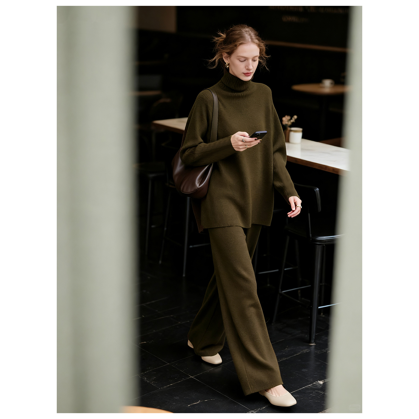 咖啡色休闲套装女2025年秋冬新款