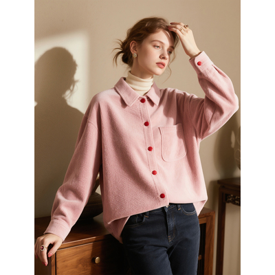粉色灯芯绒长袖衬衫女2026年秋冬