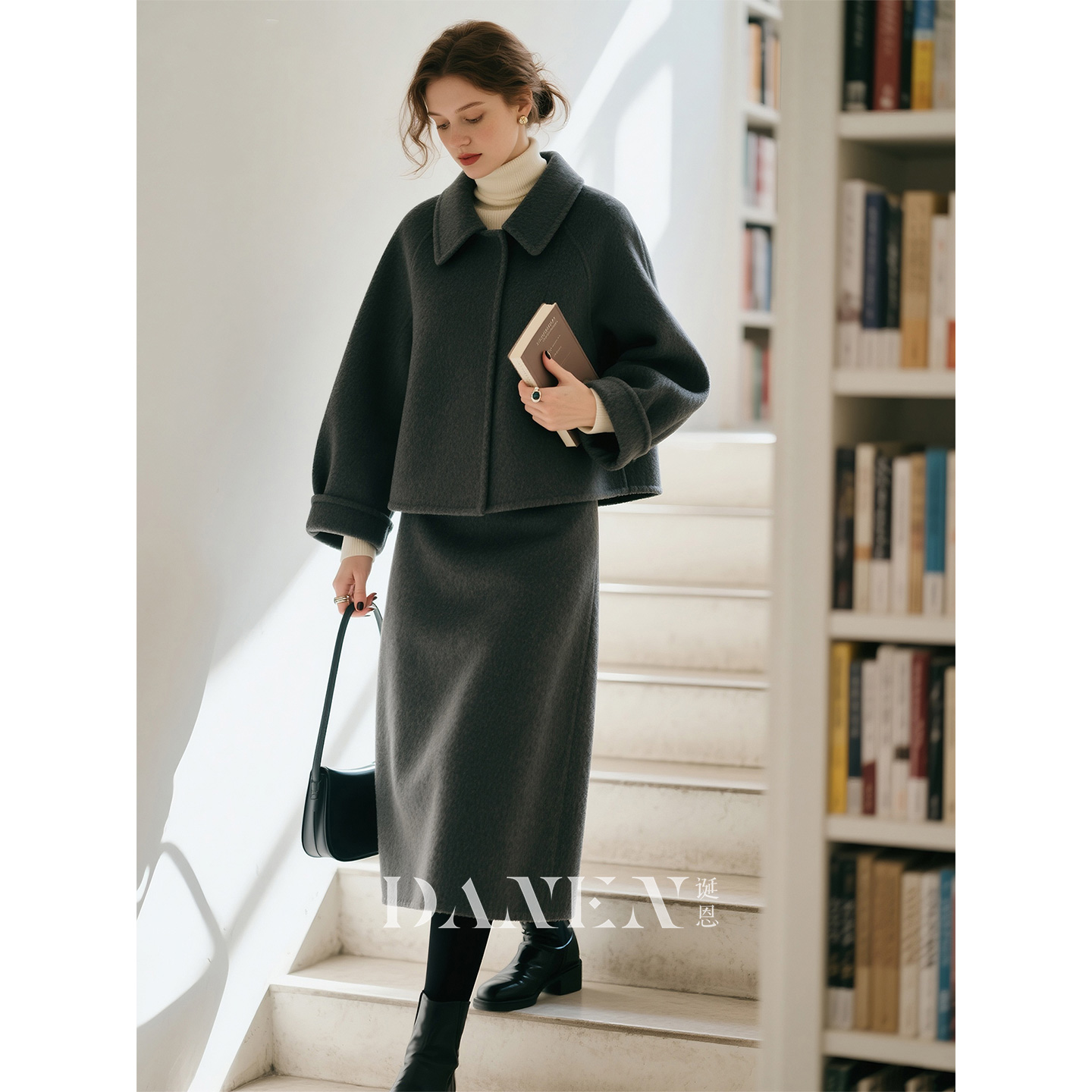 深灰色羊毛套装女2025年秋冬新款