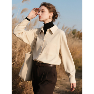 米白色灯芯绒衬衫女2026春季新款时尚设计感小众宽松衬衣叠穿上衣