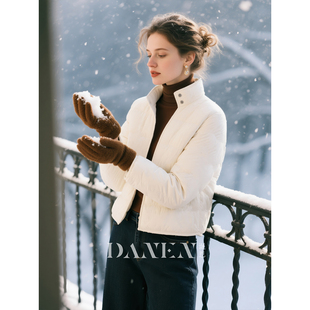 白色立领棉服女2026年秋冬新款温柔舒适保暖小个子短款棉袄外套