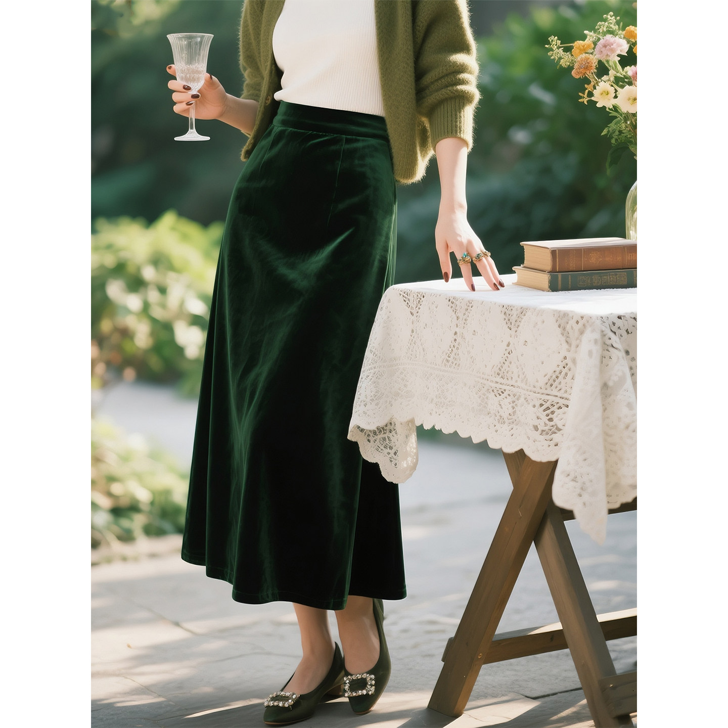 墨绿色丝绒半身裙女2025年秋冬