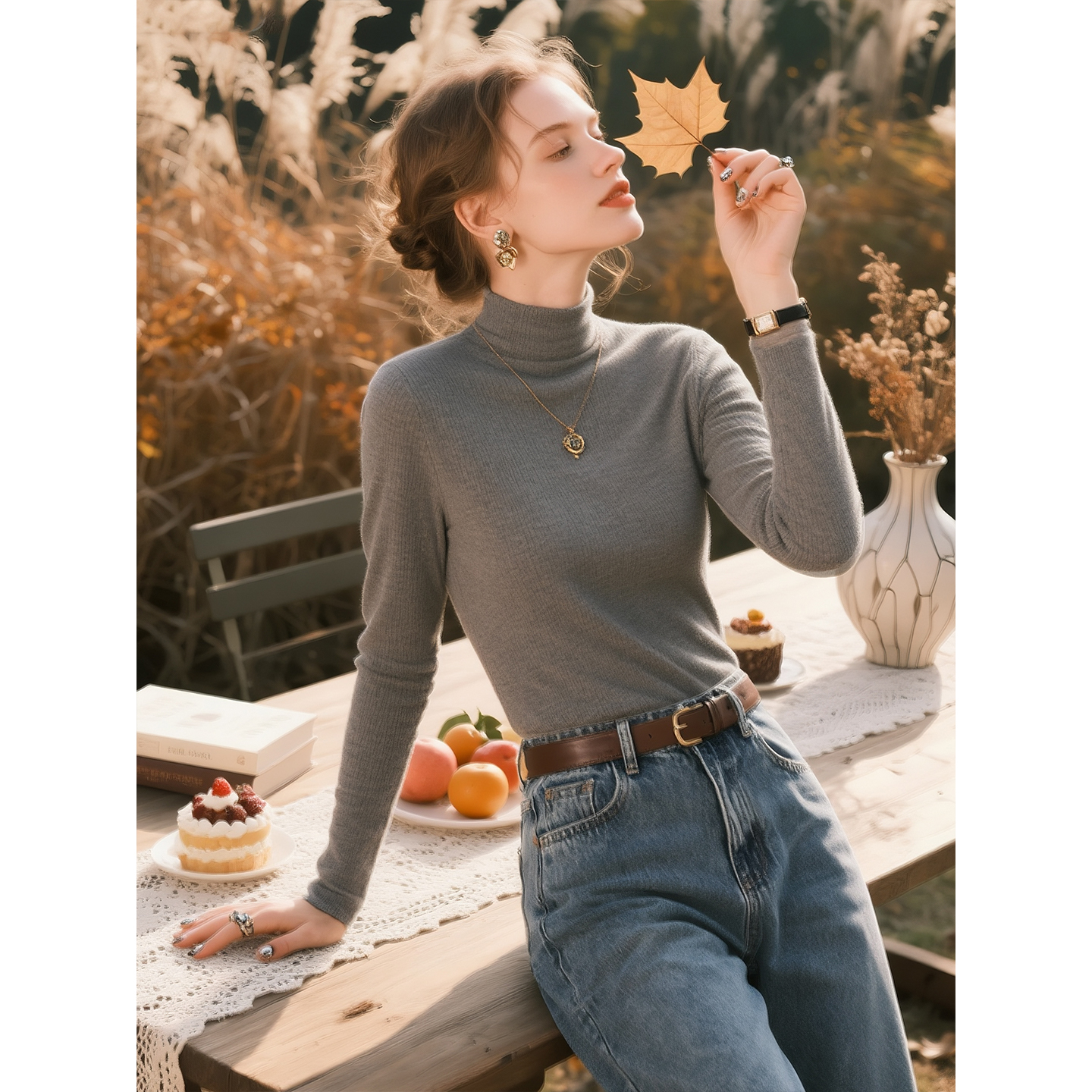 灰色高领打底衫女2025年秋冬