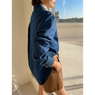 复古西装 春秋港风高级感法式 领衬衣 女设计感小众修身 叠穿牛仔衬衫