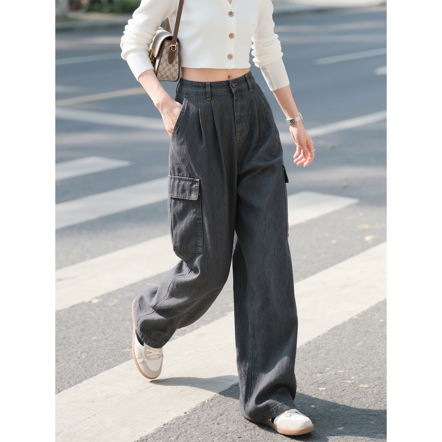 深灰色简约工装阔腿裤女2026春季新款高腰显瘦宽松柔软舒适休闲裤,女装/女士精品,休闲裤,淘宝优惠券,粉丝福利购,淘宝优惠卷