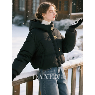 黑色带帽羽绒服女2026年秋冬新款韩系时尚百搭短款加厚保暖外套