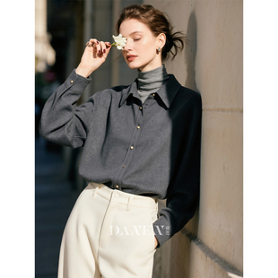 灰色磨毛长袖衬衫女2026年秋冬新款慵懒风休闲衬衣加厚叠穿上衣