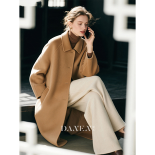 驼色双面呢羊毛大衣女2026年秋冬新款极简风毛呢长款单排扣外套