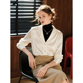 衬衫 女2026年秋冬新款 法式 米白色丝绒长袖 温柔风通勤优雅气质衬衫