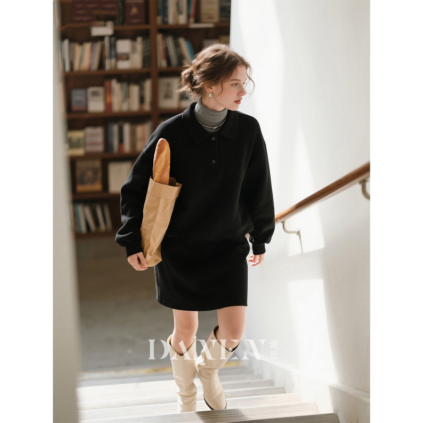 黑色羊毛polo领卫衣套装女秋冬半身裙两件套2026超火穿搭一整套,女装/女士精品,时尚套装,淘宝优惠券,粉丝福利购,淘宝优惠卷