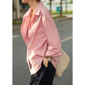 高级感别致衬衣长袖 法式 新款 女2026年春季 全棉上衣 粉色纯棉衬衫