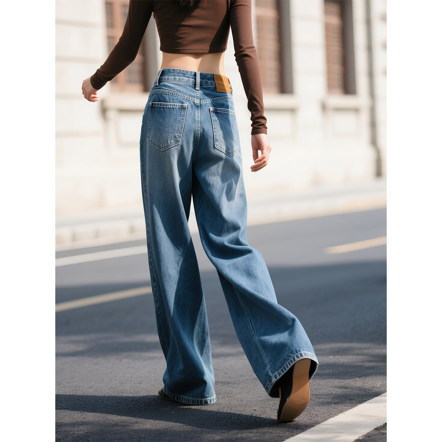 蓝色牛仔阔腿裤女2026年春季新款复古高腰显瘦高个子直筒拖地长裤,女装/女士精品,牛仔裤,淘宝优惠券,粉丝福利购,淘宝优惠卷