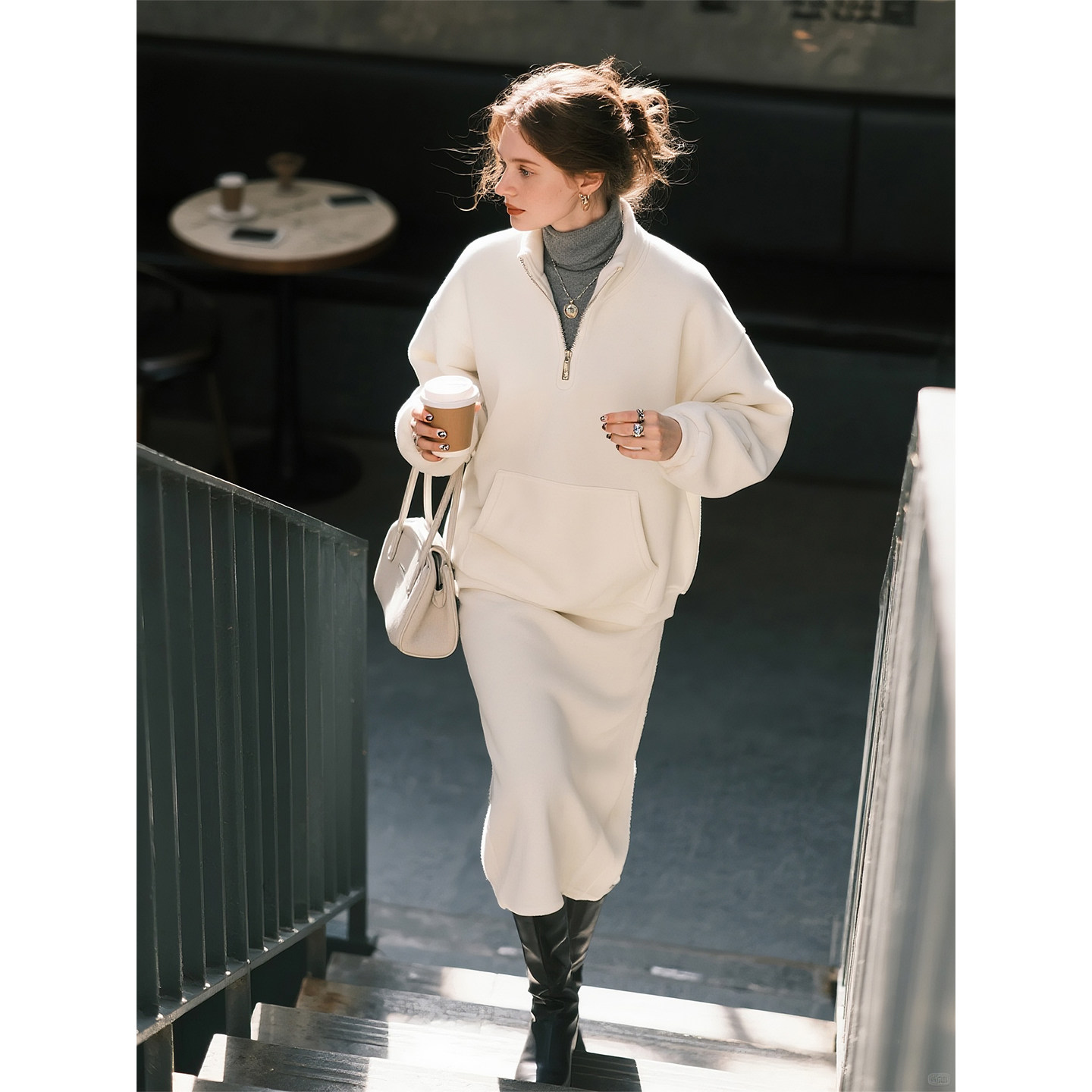 白色摇粒绒立领卫衣半身裙套装女2026年春季新款舒适保暖两件套,女装/女士精品,时尚套装,淘宝优惠券,粉丝福利购,淘宝优惠卷