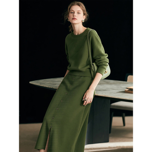 休闲慵懒风时尚 新款 减龄半身裙两件套 女2026年春季 橄榄绿卫衣套装