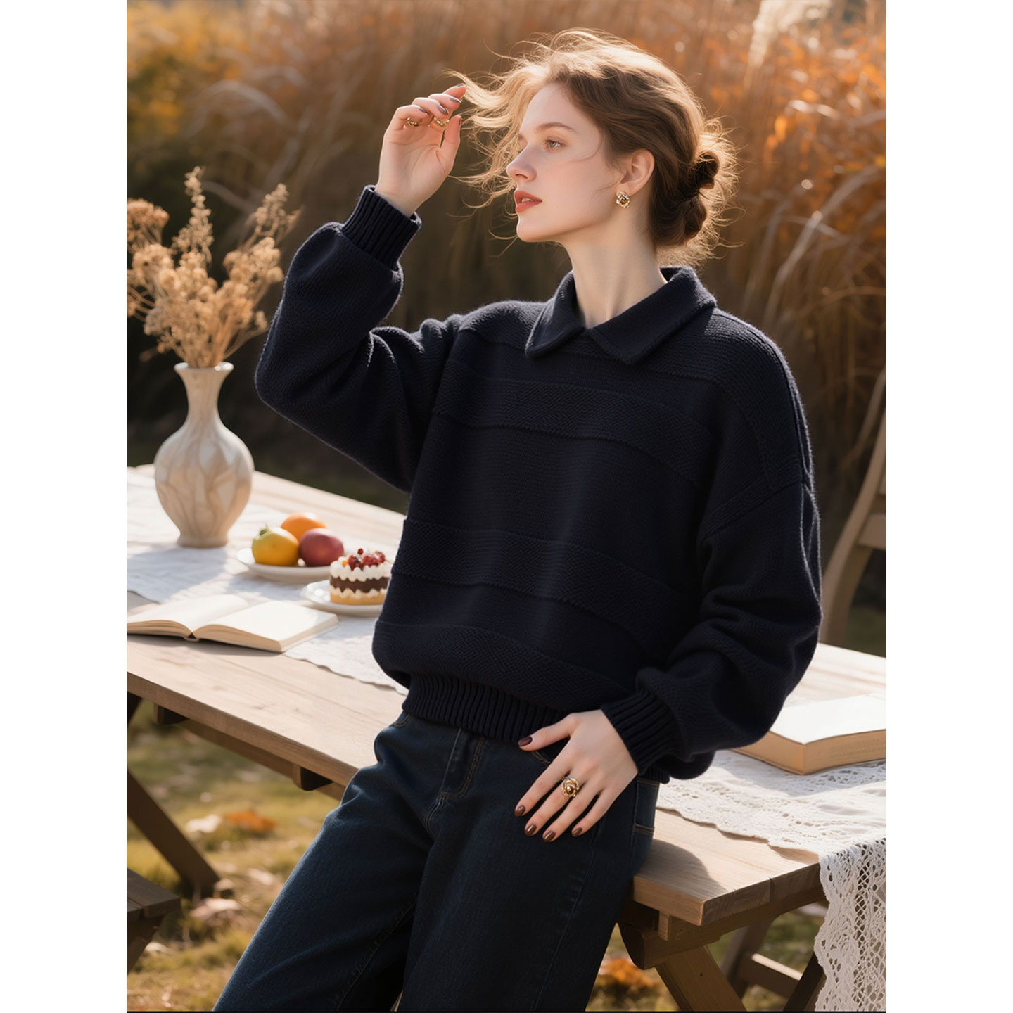 藏青色针织衫女2025年秋冬新款