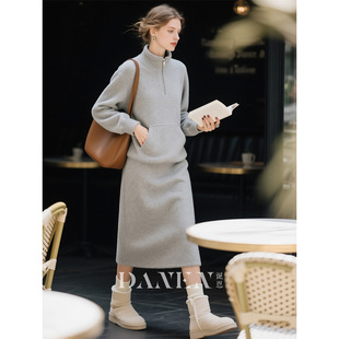 灰色羊毛套装女秋冬高级感卫衣半身裙两件套2026超火冬装一整套