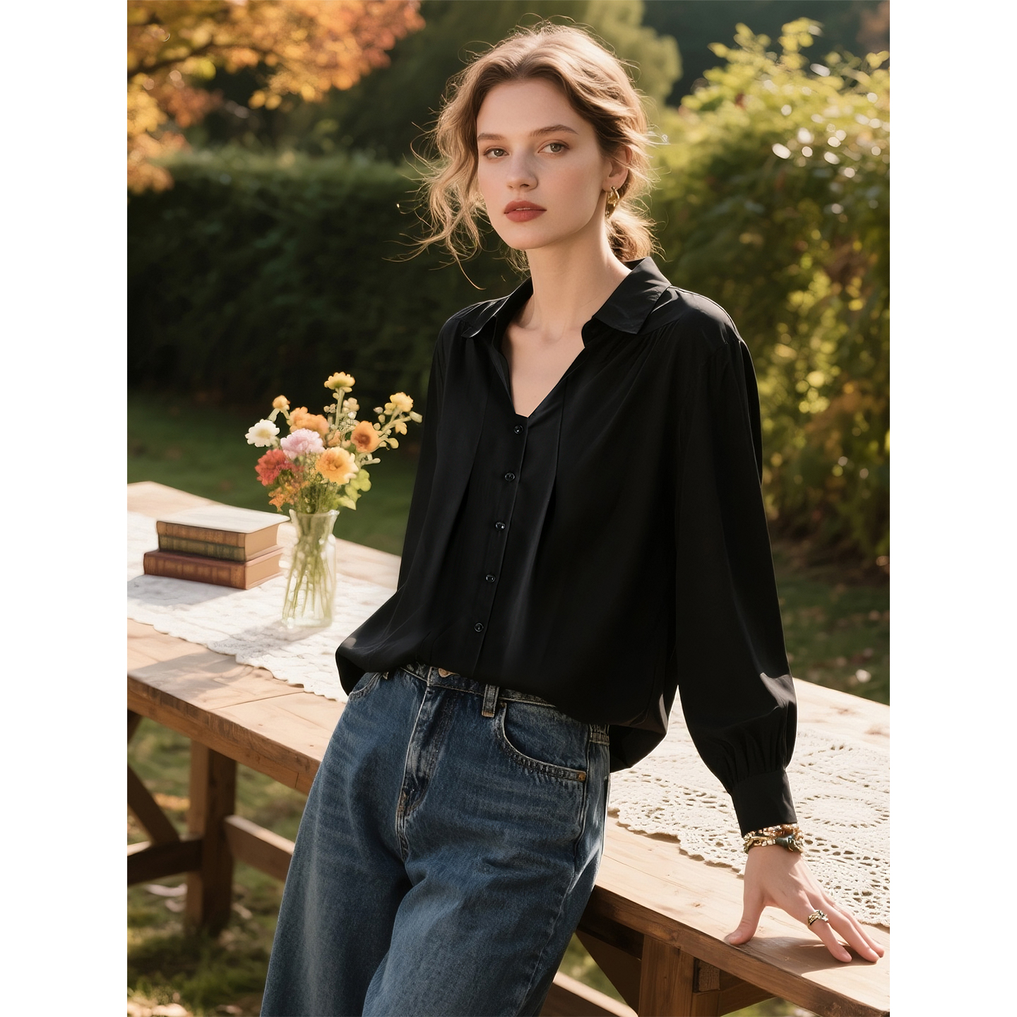 黑色长袖衬衫女2025年秋季