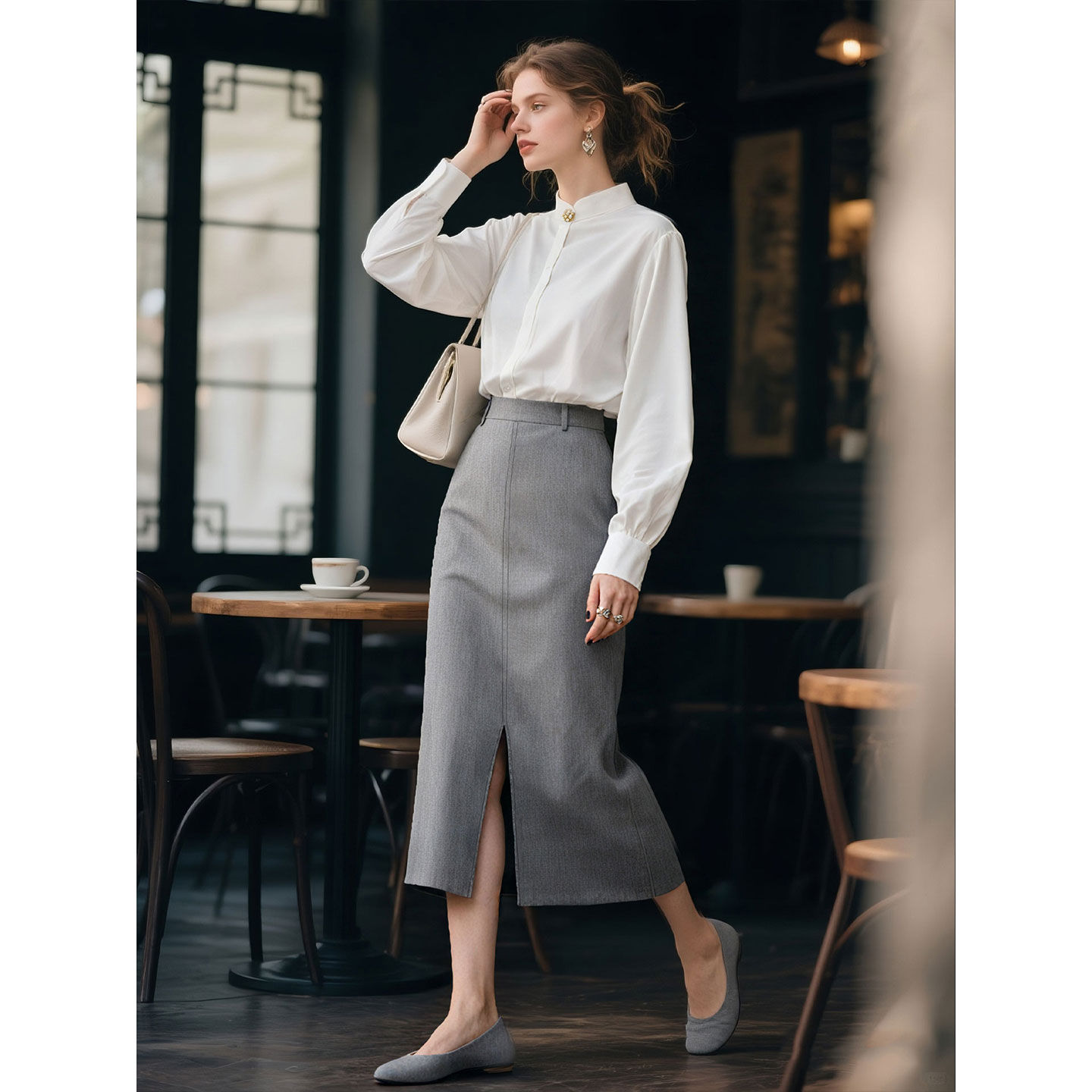 白色衬衫套装女秋季半身裙两件套