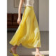 高腰A字伞裙长款 黄色百褶半身裙女2026年夏季 新款 高级感大摆裙子