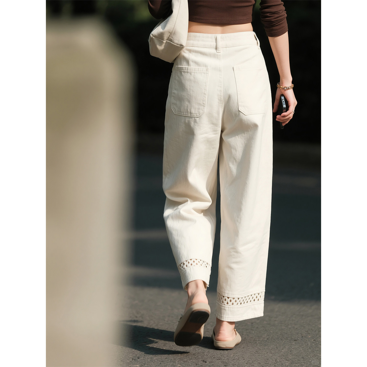 白色高腰九分裤女2026年春季新款宽松哈伦时尚简约舒适百搭洋气裤,女装/女士精品,休闲裤,淘宝优惠券,粉丝福利购,淘宝优惠卷