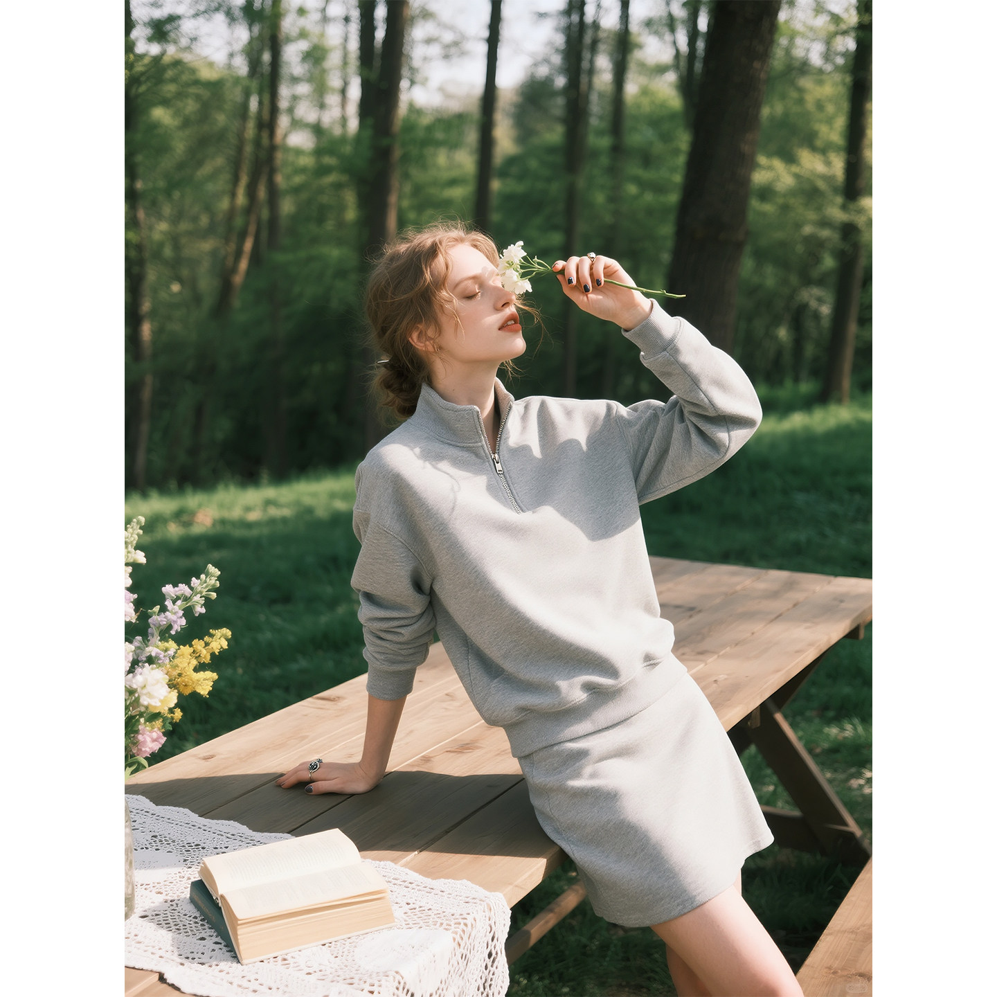 灰色立领卫衣短裙套装女2026年春季新款半拉链上衣半身裙两件套,女装/女士精品,时尚套装,淘宝优惠券,粉丝福利购,淘宝优惠卷