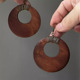 复古棕咖色木质耳钉小众港风夸张圆形耳坠民族风耳环耳饰女