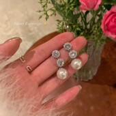 晚宴公主闪锆珍珠耳环女新款 独特耳饰轻奢高级感耳钉耳夹 2024爆款