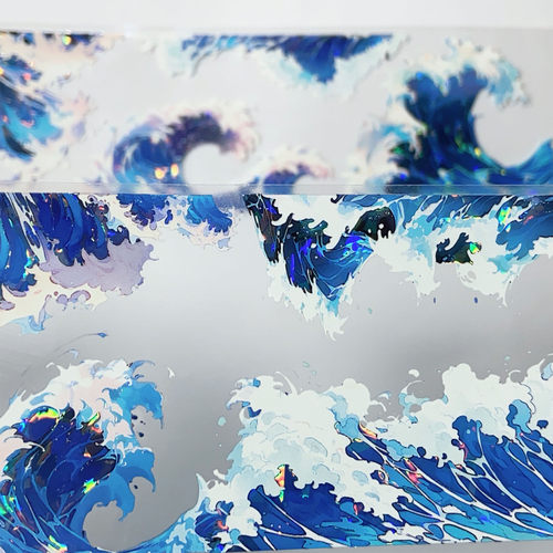惊涛骇浪.手账pet胶带蓝色海洋浪花咕卡流麻和纸贴纸分装素材整卷