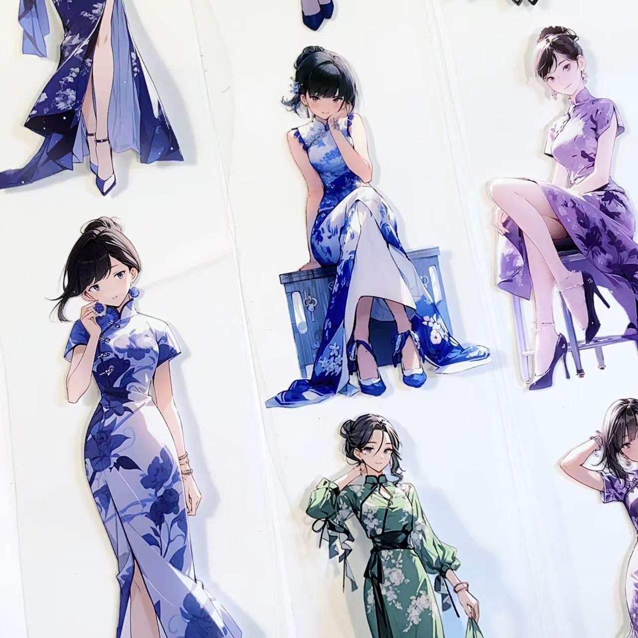 旗袍少女手帐胶带素材