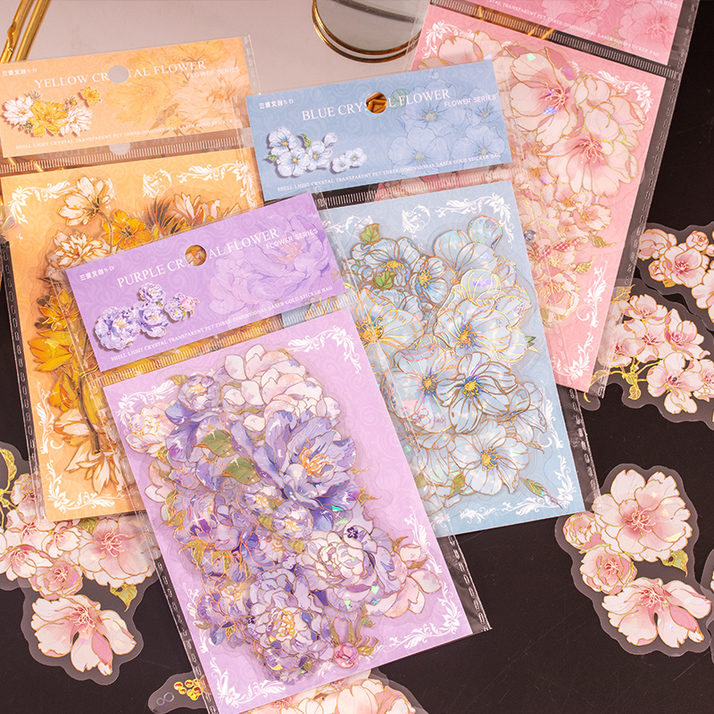 异形手撕贝壳光烫金花花贴纸包双特材手帐素材手账流麻咕卡复古风