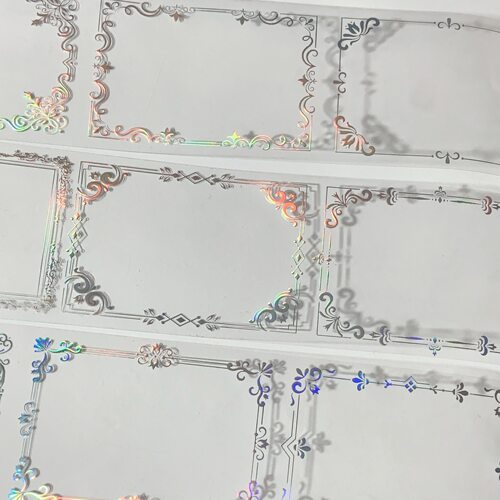 手帐胶带亚斯框克-镭射银绚丽花纹边框透明PET手账素材账流麻贴纸