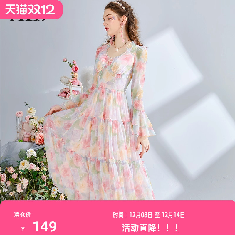 艾丽丝复古刺绣蕾丝A字裙