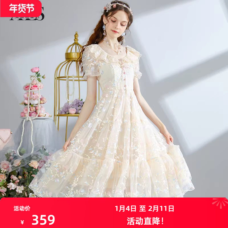 艾丽丝2025夏季新款优雅网纱刺绣蛋糕连衣裙甜美蕾丝中长款公主裙,女装/女士精品,连衣裙,淘宝优惠券,粉丝福利购,淘宝优惠卷