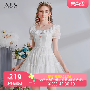 甜美减龄公主裙白色修身 艾丽丝2024夏季 泡泡袖 连衣裙 新款 显瘦短款