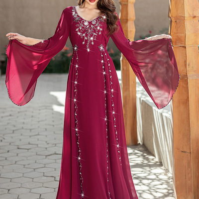 贸中东服饰长袍手工钉珠长裙时尚礼 服连衣