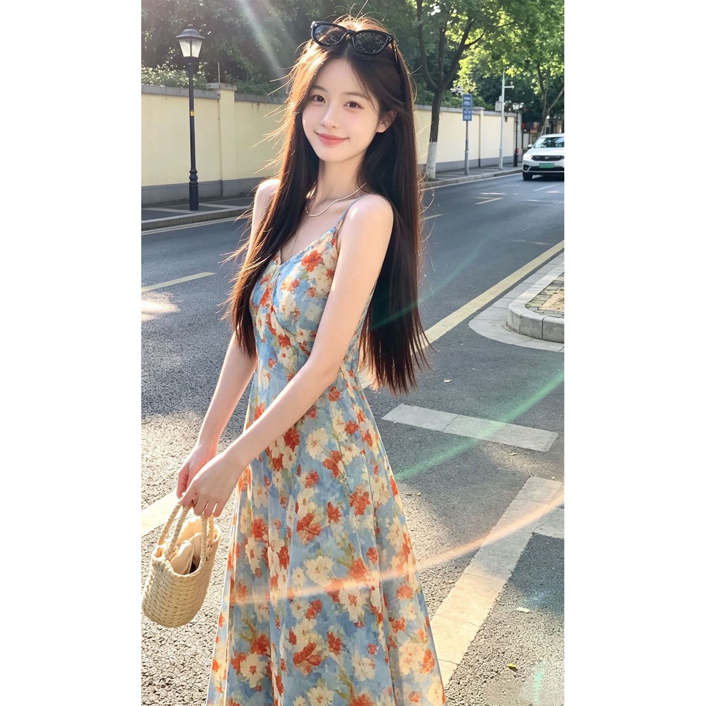 初夏季海边度假碎花吊带