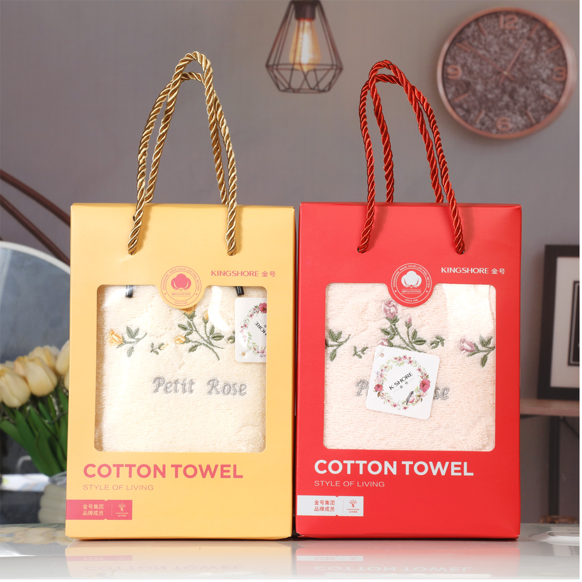 A类单条金号纯棉大毛巾手提礼盒全棉家用面巾团购福利三八女神礼