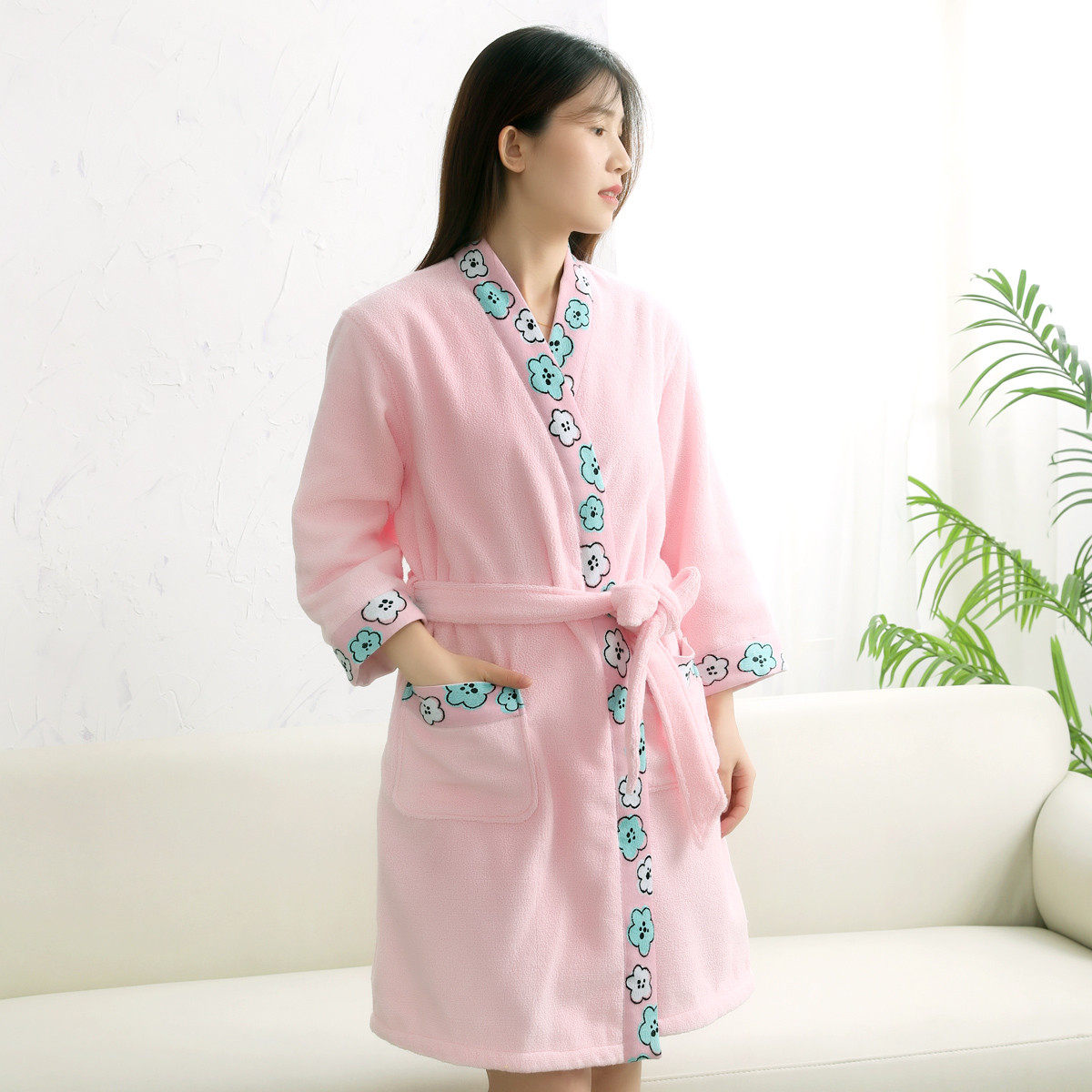 金号纯棉浴衣浴袍家居服青果领精美缎档细软舒适毛圈蓬松成人洗澡