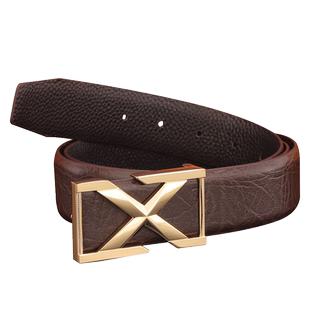 X字母皮带男青年平滑扣时尚头层牛皮百搭腰带黑色个性内插式裤带