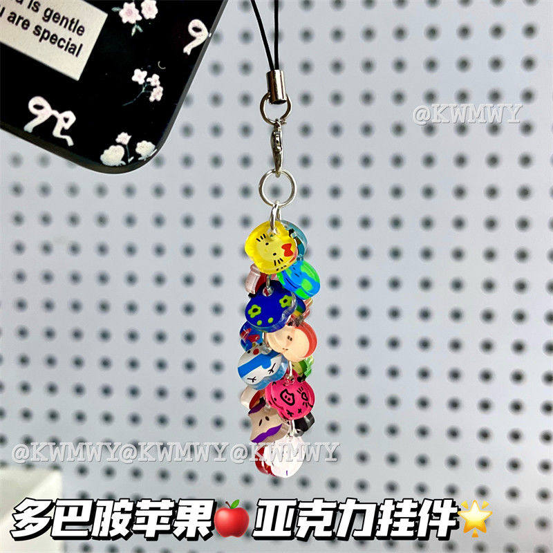新款多巴胺苹果手机链亚克力夏日纽扣彩色异形DIY挂绳手机链配件