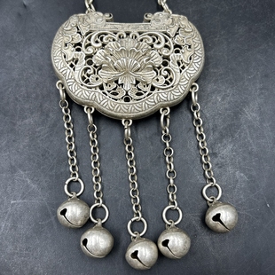 锁片 花开富贵锁片 汉服配饰 镂空挂件铜镀银装饰摆件可佩戴